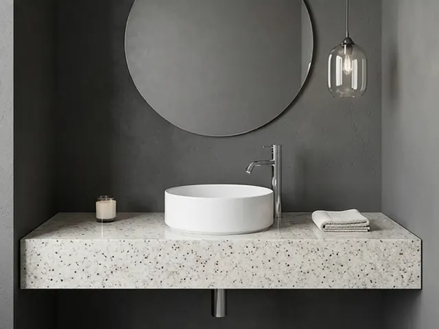 Ilustração: Branco Itaúnas em lavabo com bancada suspensa