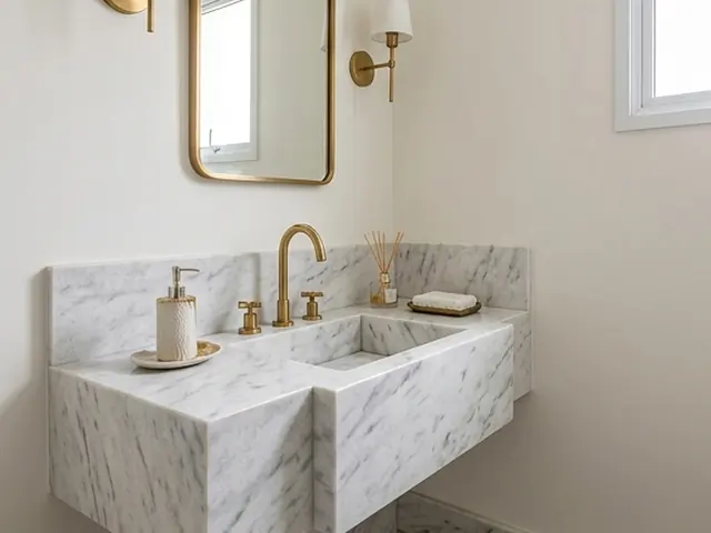 Ilustração: Branco Paraná em lavabo com bancada decorativa