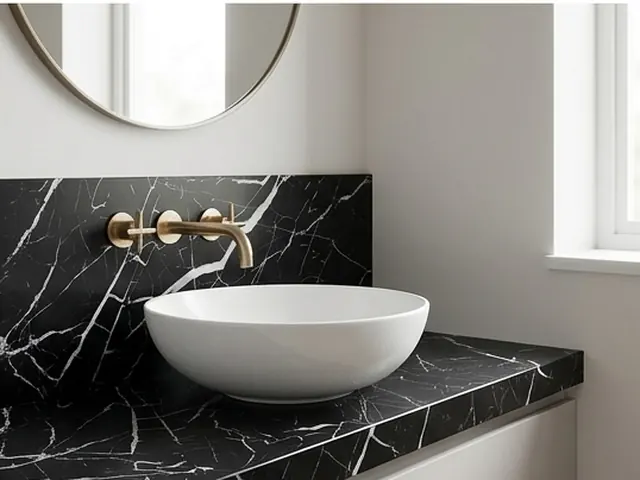Ilustração: Nero Marquina em lavabo de visitas com cuba de apoio